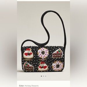 NWT new Anthropologie Fiona beaded shoulder bag holiday desserts black winter